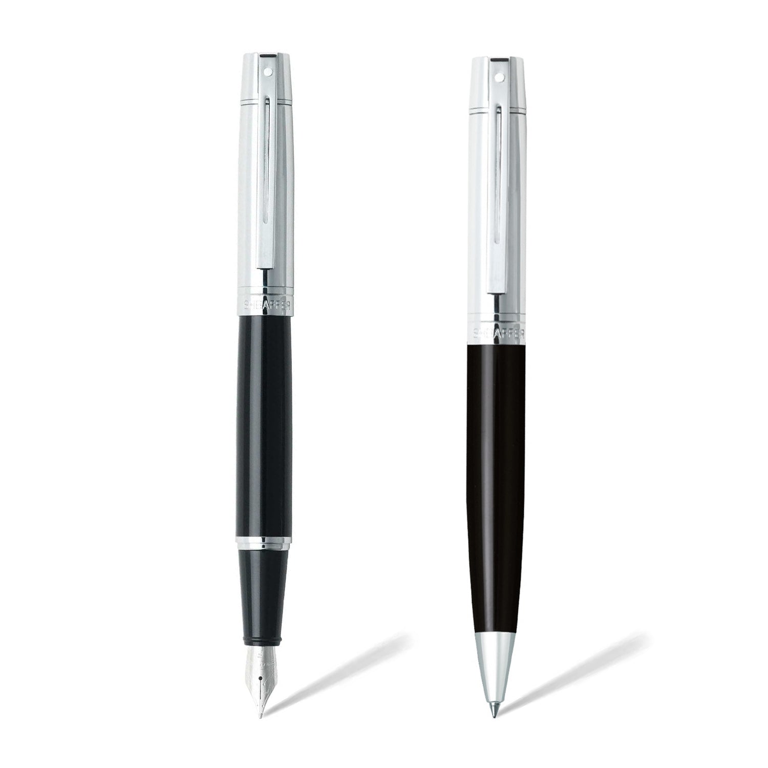 Sheaffer Gift Set ft. Glossy Black S300 with Chrome Trim as Set of 2 pens -  Ballpoint Pen & Fountain pen (M)