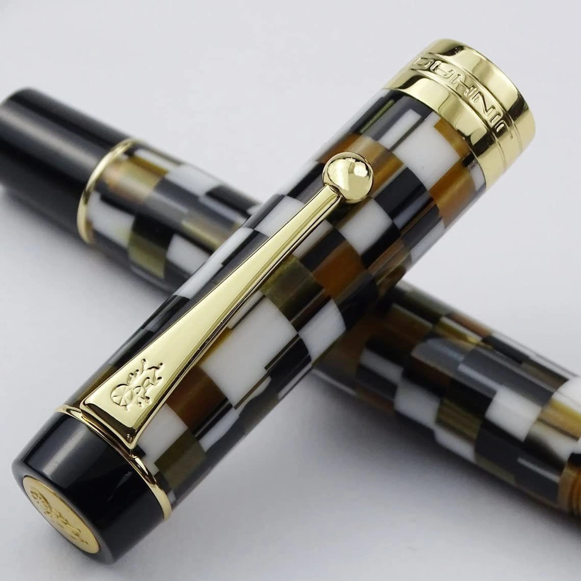 Jinhao 100 Centennial Gold Fountain Pen – Fine Nib, Brown Resin Checkerboard Design with Ink Pot