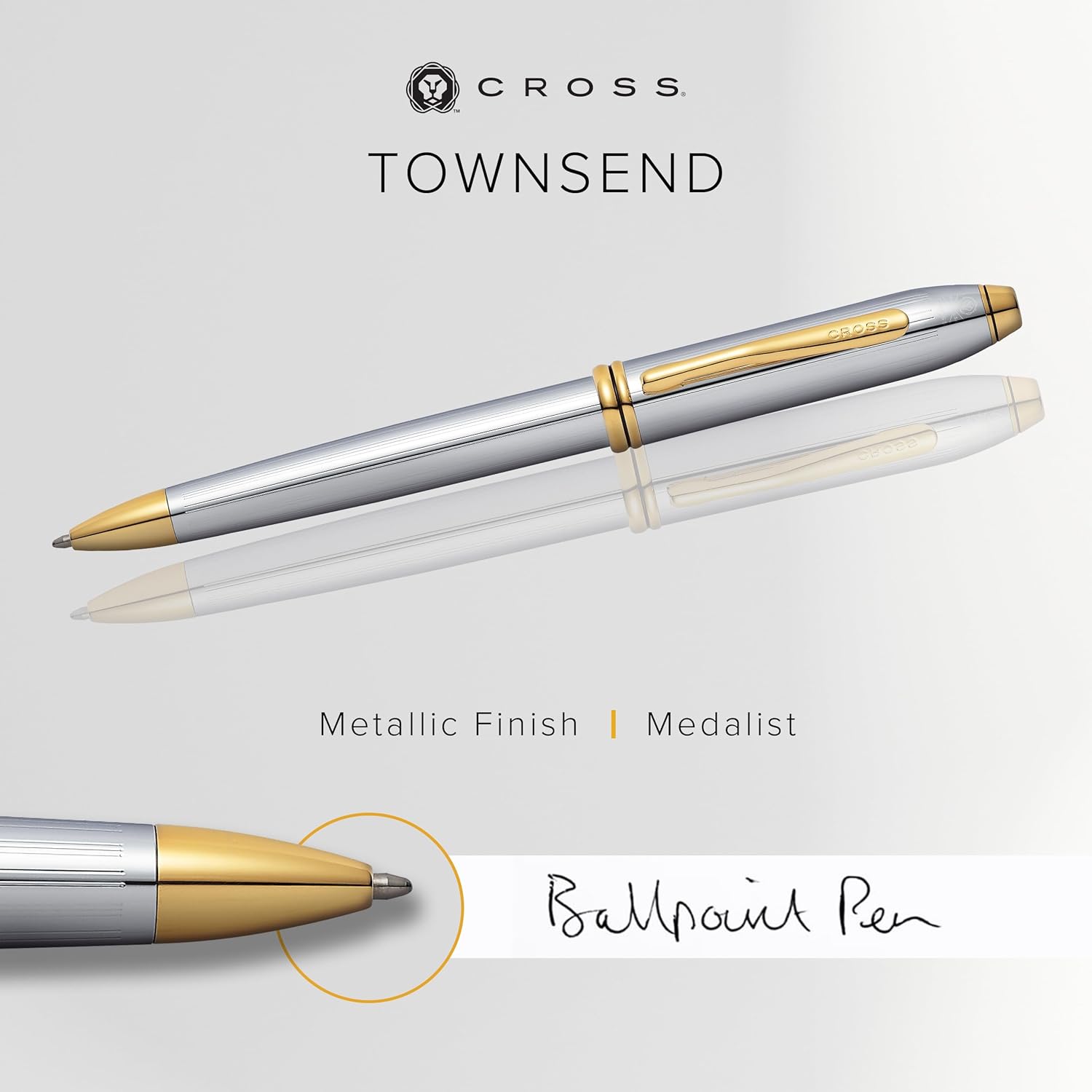 Cross Townsend Ballpoint Pen Medalist Chrome and Gold