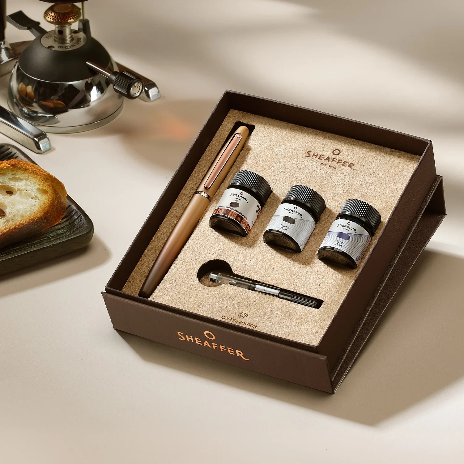 Sheaffer Gift Set VFM Coffee Edition Fountain Pen with 3 Ink Vials