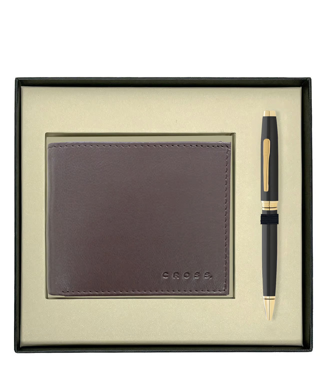 Cross Gift set Black Coventry Lacquer Gold Ball Point Pen and Card Wallet