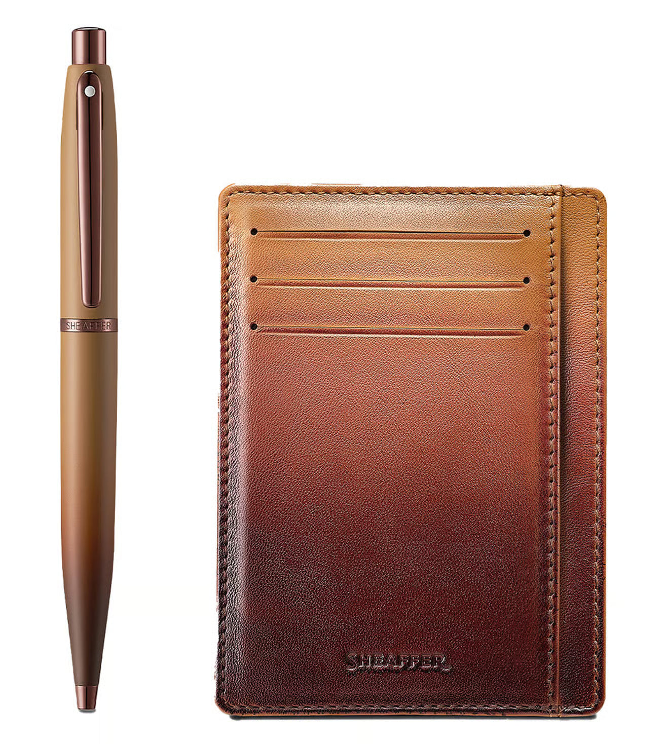 Sheaffer Gift Set VFM Coffee Edition Ballpoint Pen with Brown PVD Trims & Credit Card Holder