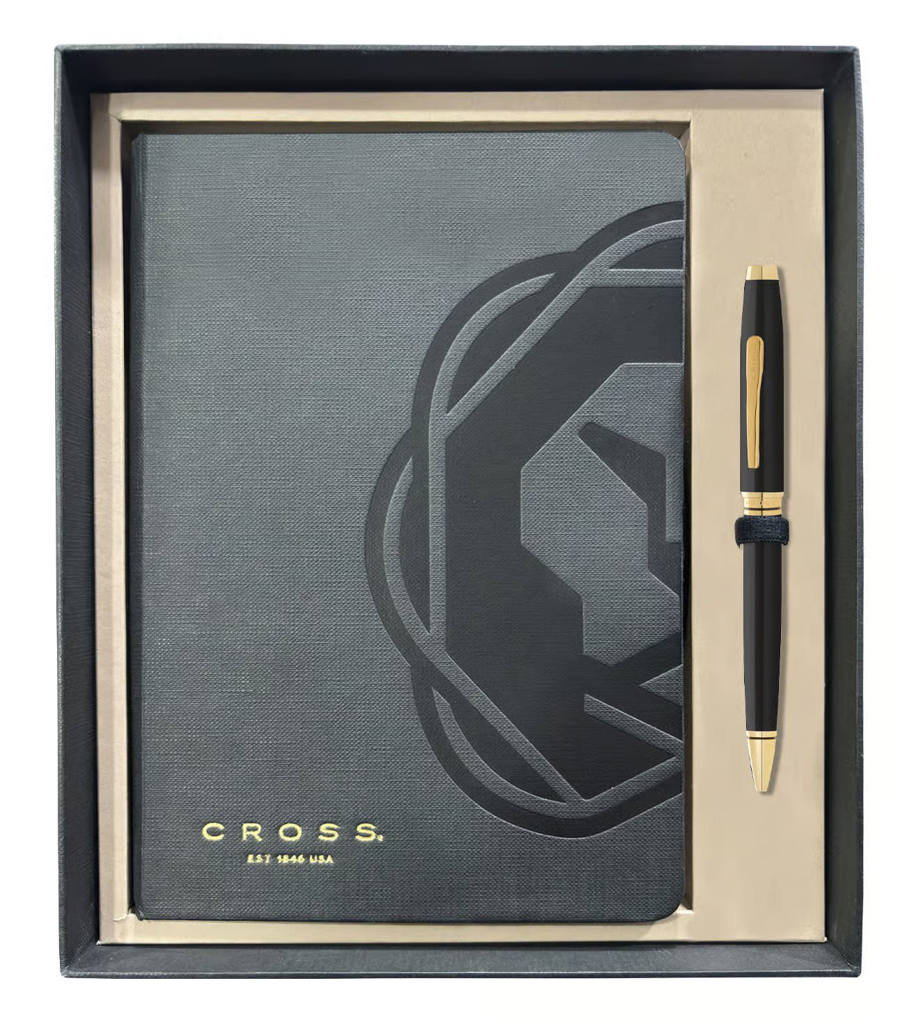 Cross Gift Set Black Coventry Lacquer Gold Ball Point Pen and Journal