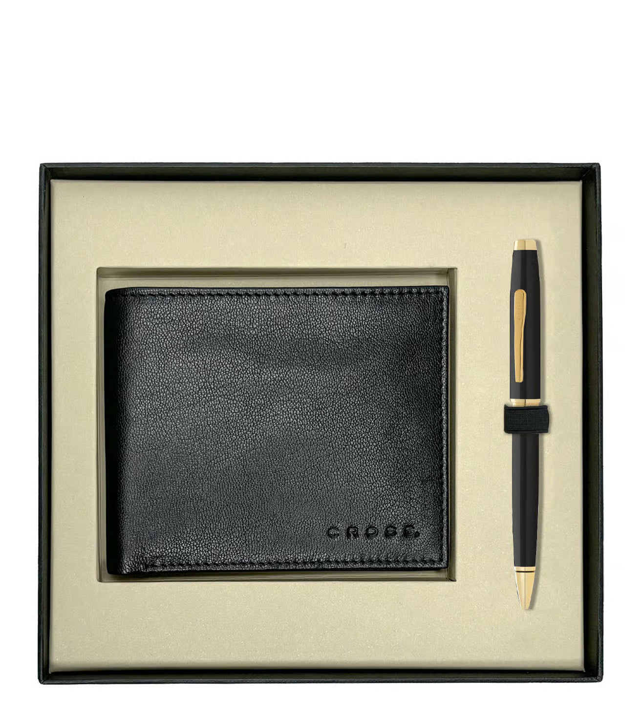 Cross Gift set Black Coventry Lacquer Gold Ball Point Pen and Card Wallet
