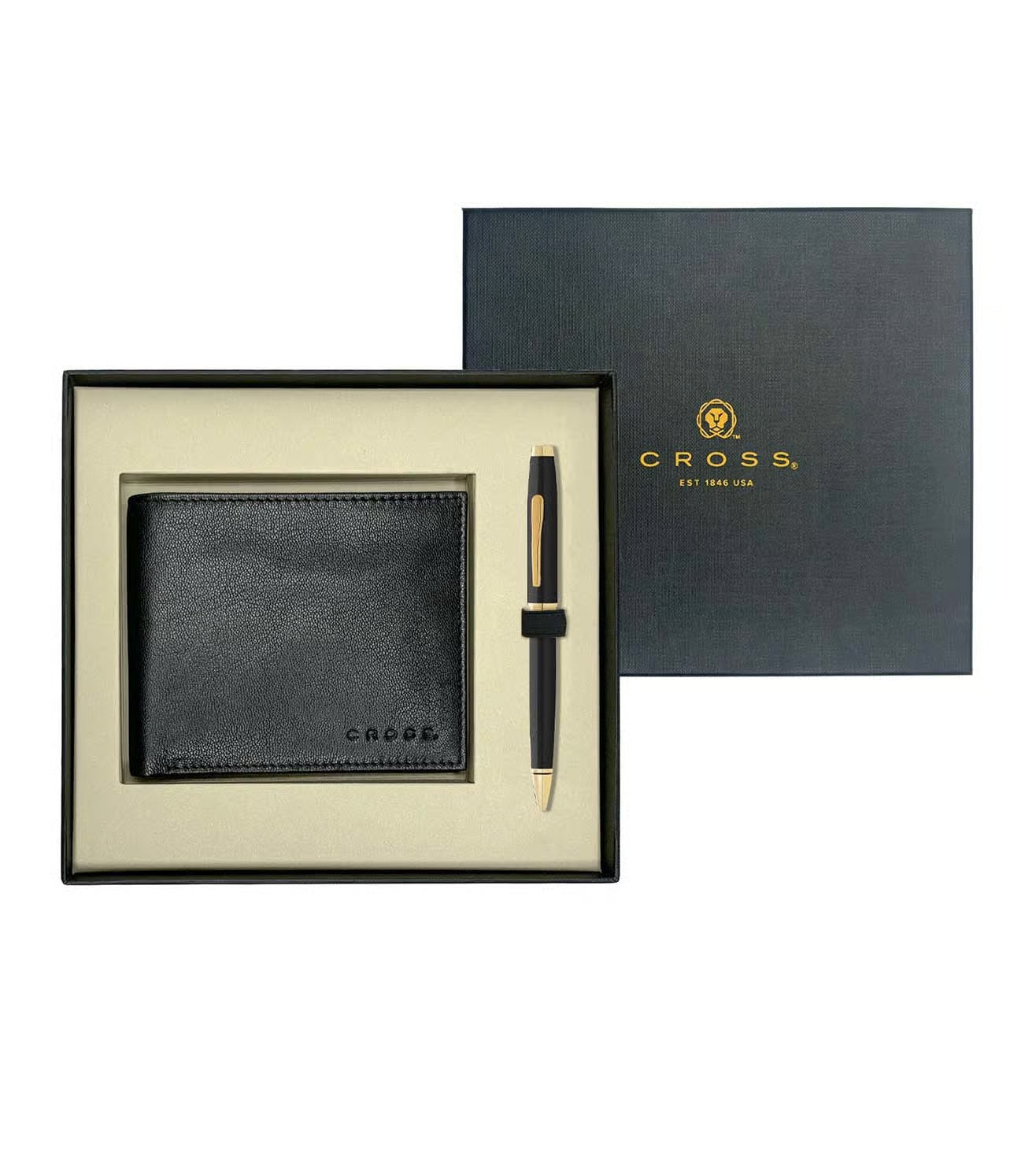 Cross Gift set Black Coventry Lacquer Gold Ball Point Pen and Card Wallet