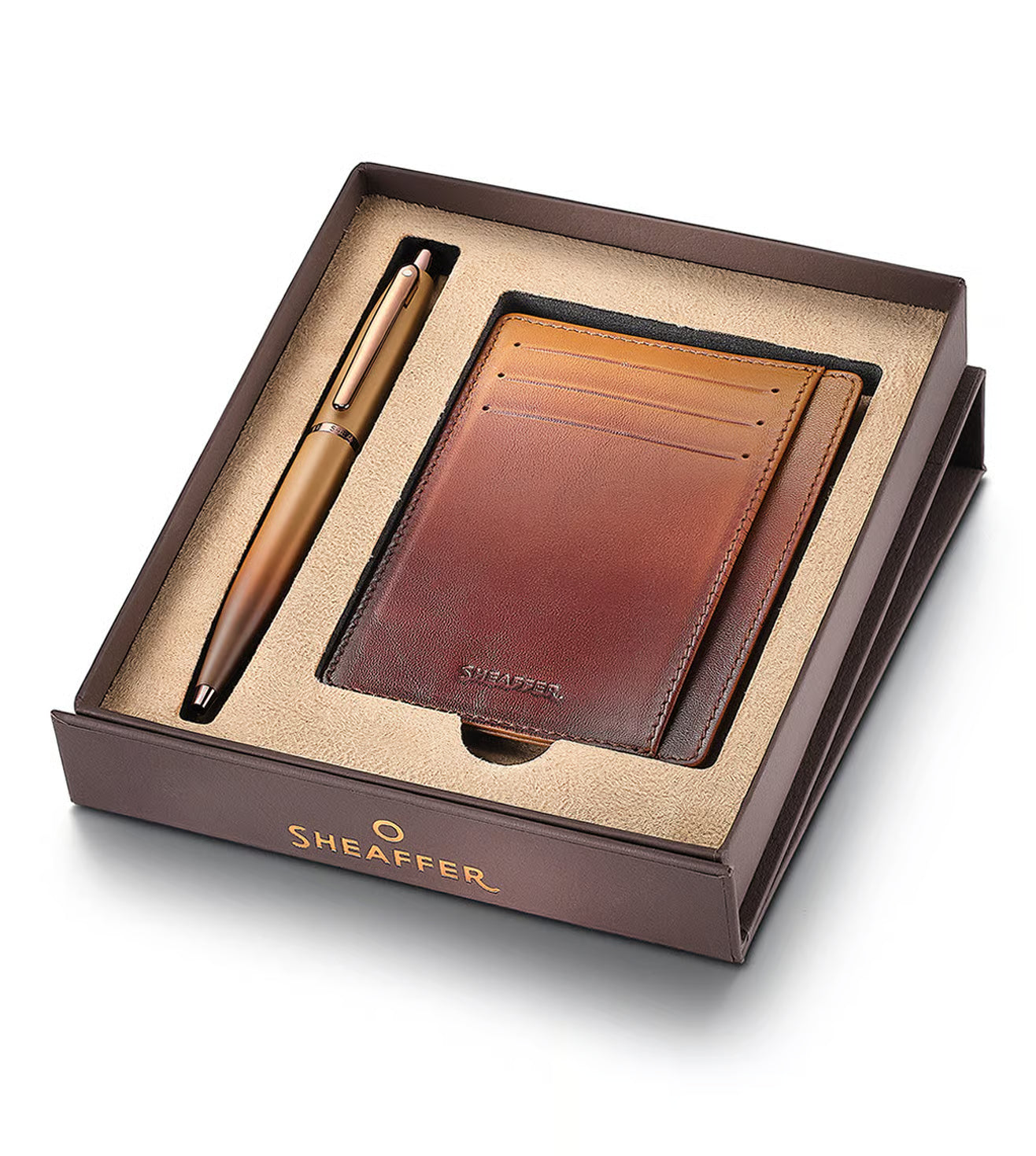 Sheaffer Gift Set VFM Coffee Edition Ballpoint Pen with Brown PVD Trims & Credit Card Holder