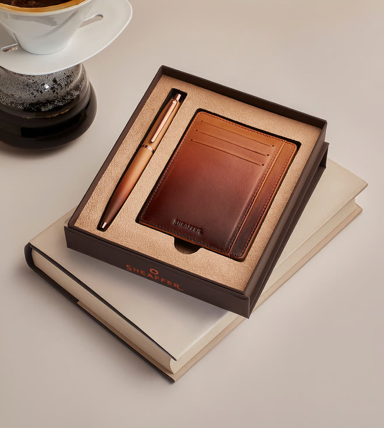 Sheaffer Gift Set VFM Coffee Edition Ballpoint Pen with Brown PVD Trims & Credit Card Holder