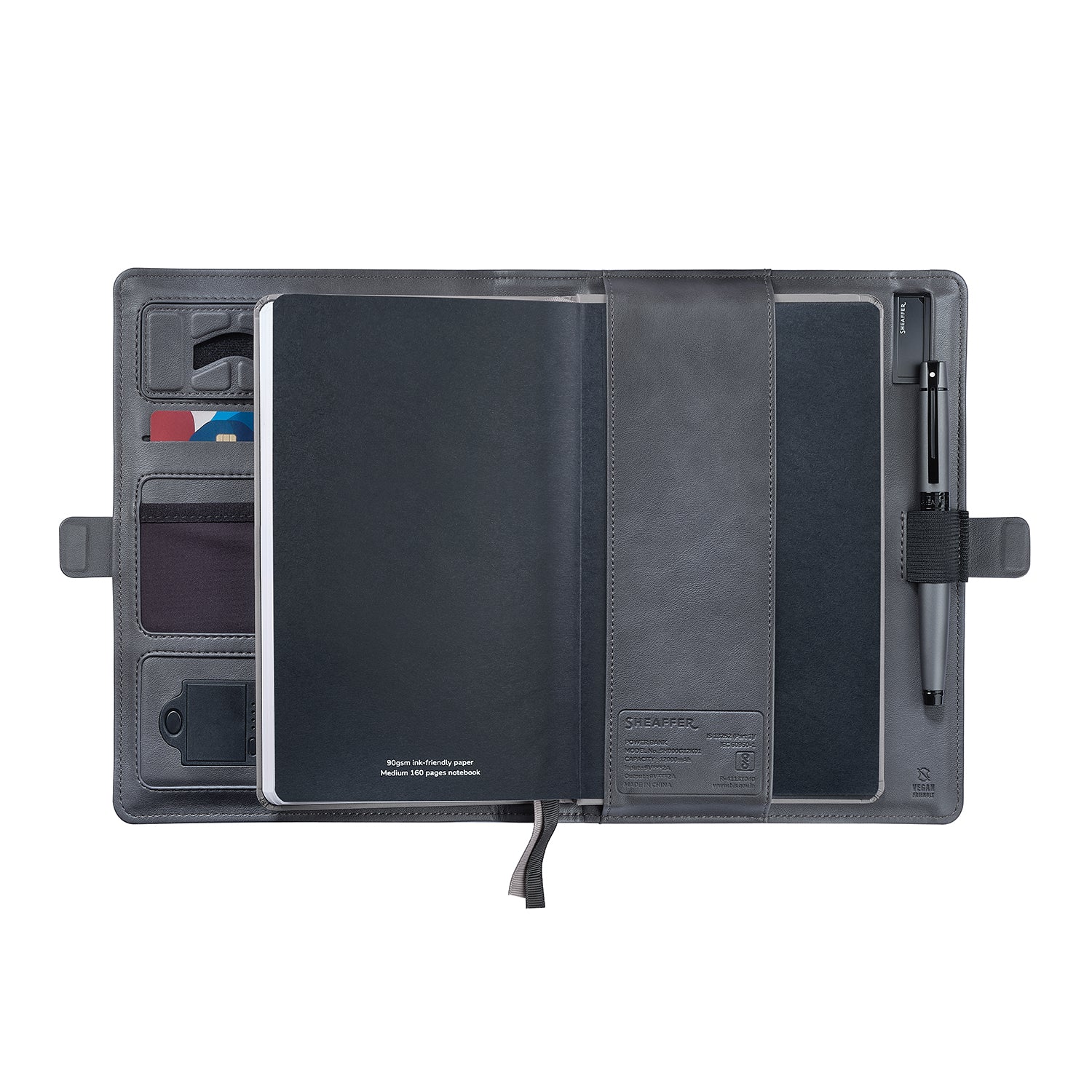 Sheaffer Superbook Organizer with Wireless Charging + 12000 mAh Powerbank and 16GB Pendrive