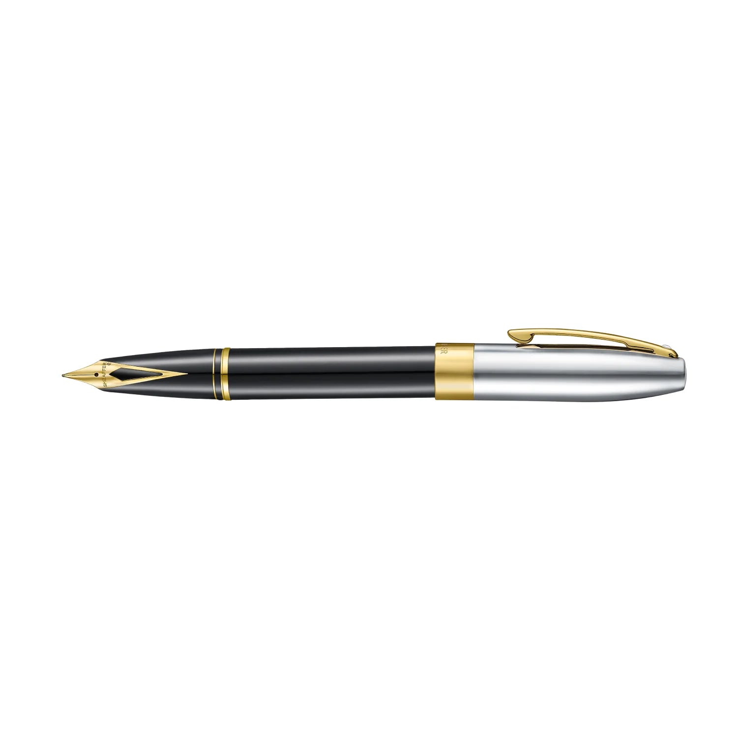 Sheaffer Legacy Glossy Black and Chrome Bi-color Fountain Pen with 14K PVD Gold-Plated, Stainless Steel Inlaid Nib and Trims