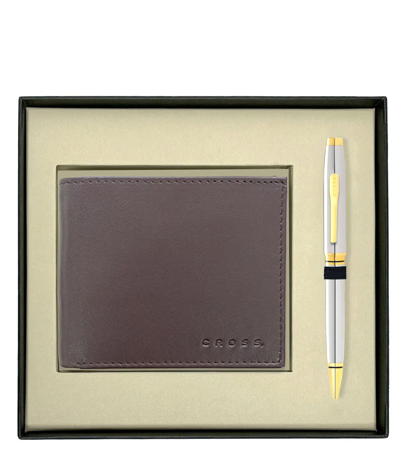 Cross Gift Set Chrome Coventry Gold Ball Point Pen and Card Wallet