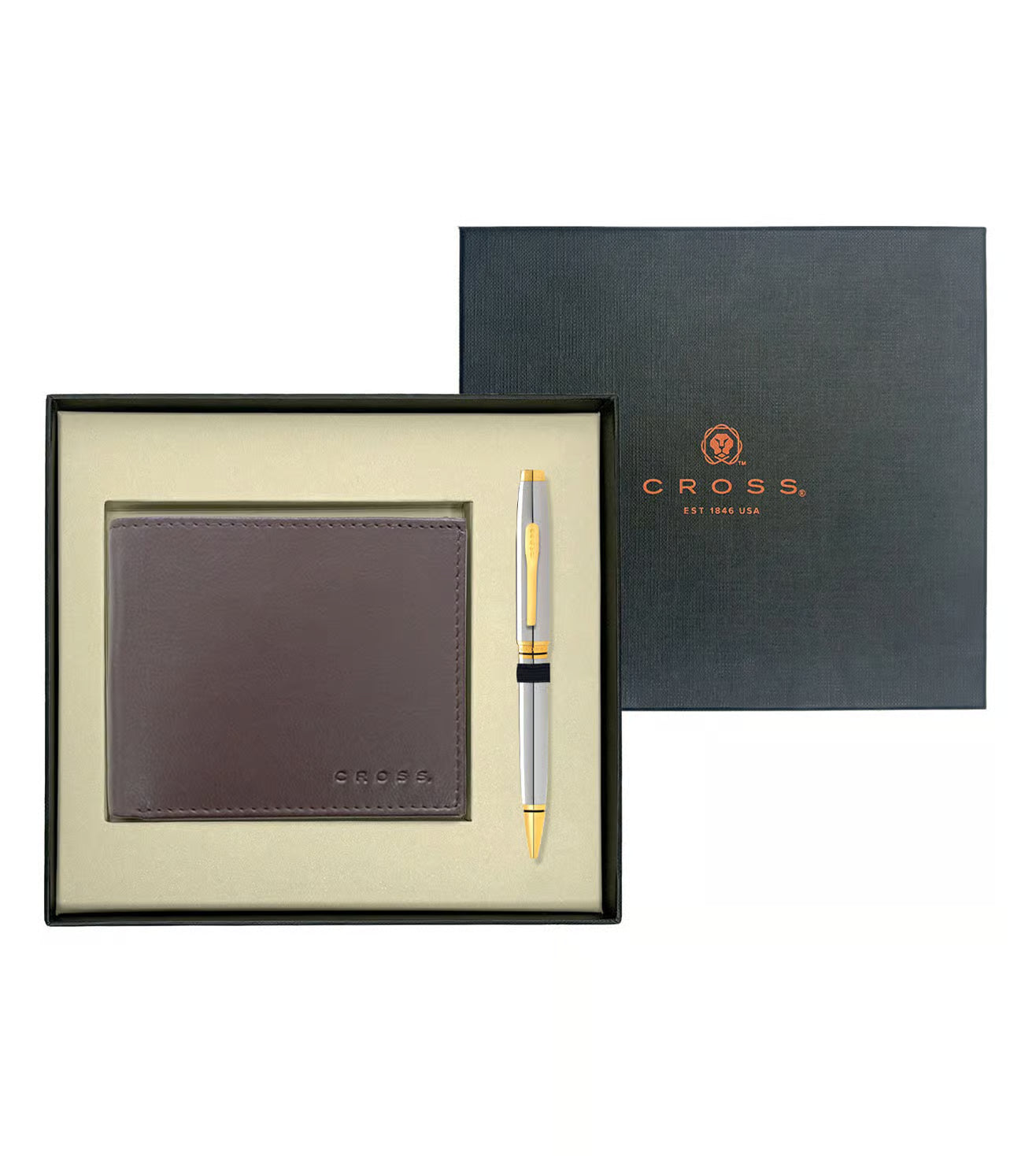 Cross Gift Set Chrome Coventry Gold Ball Point Pen and Card Wallet