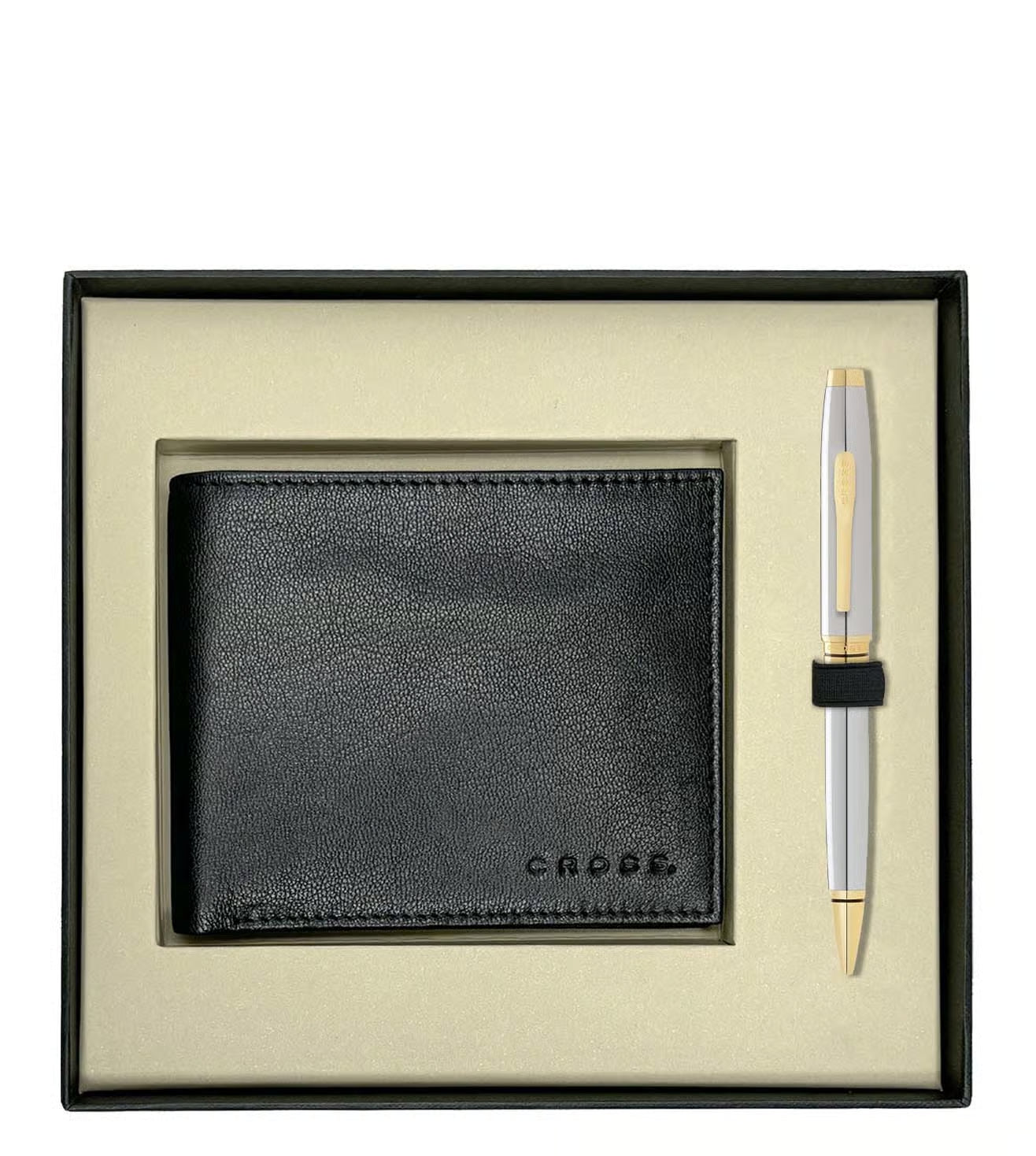 Cross Gift Set Chrome Coventry Gold Ball Point Pen and Card Wallet