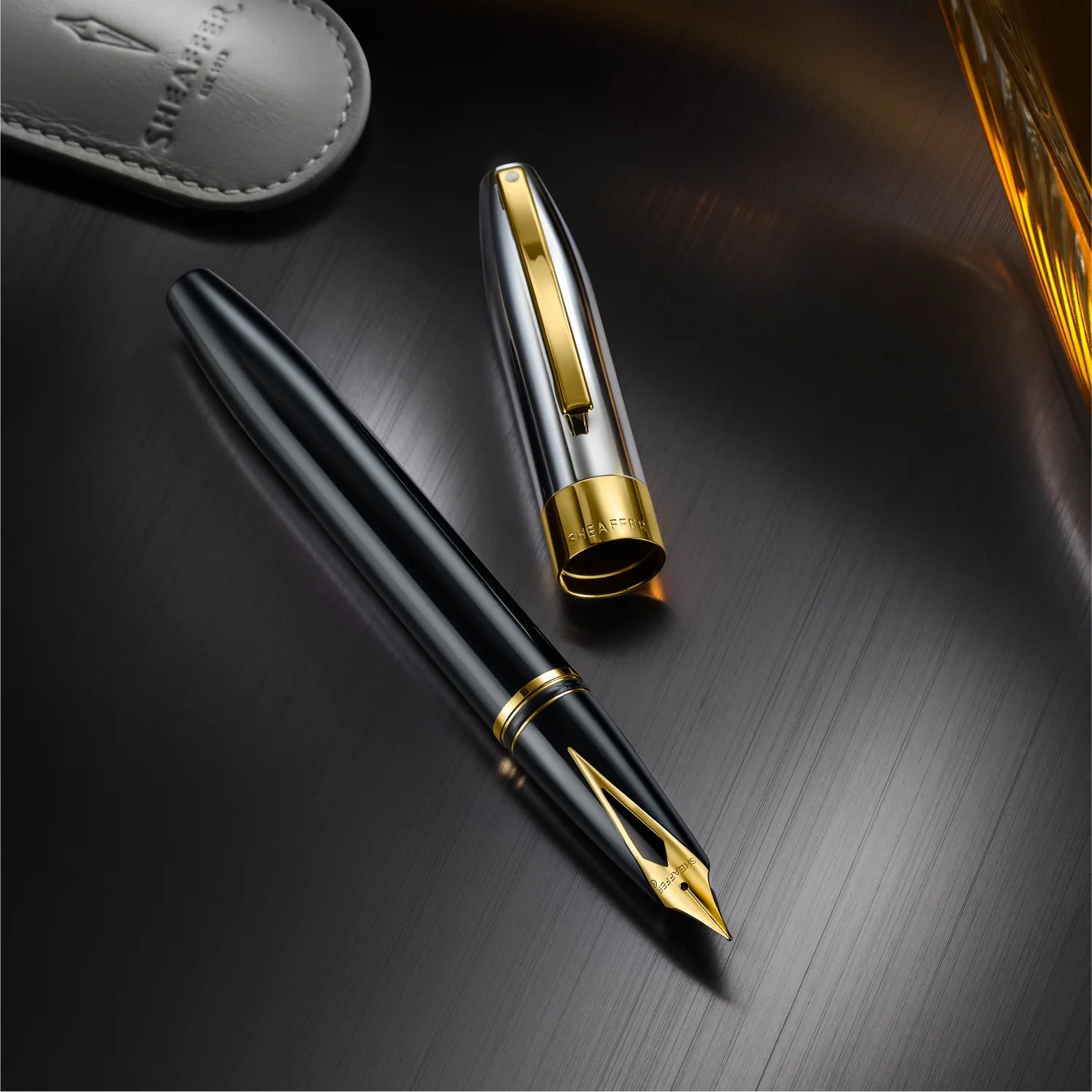 Sheaffer Legacy Glossy Black and Chrome Bi-color Fountain Pen with 14K PVD Gold-Plated, Stainless Steel Inlaid Nib and Trims