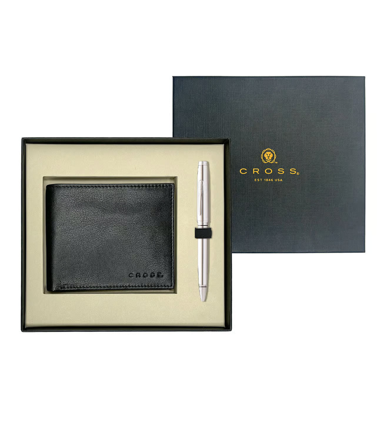Cross Gift Set Chrome Coventry Ball Point Pen and Card Wallet