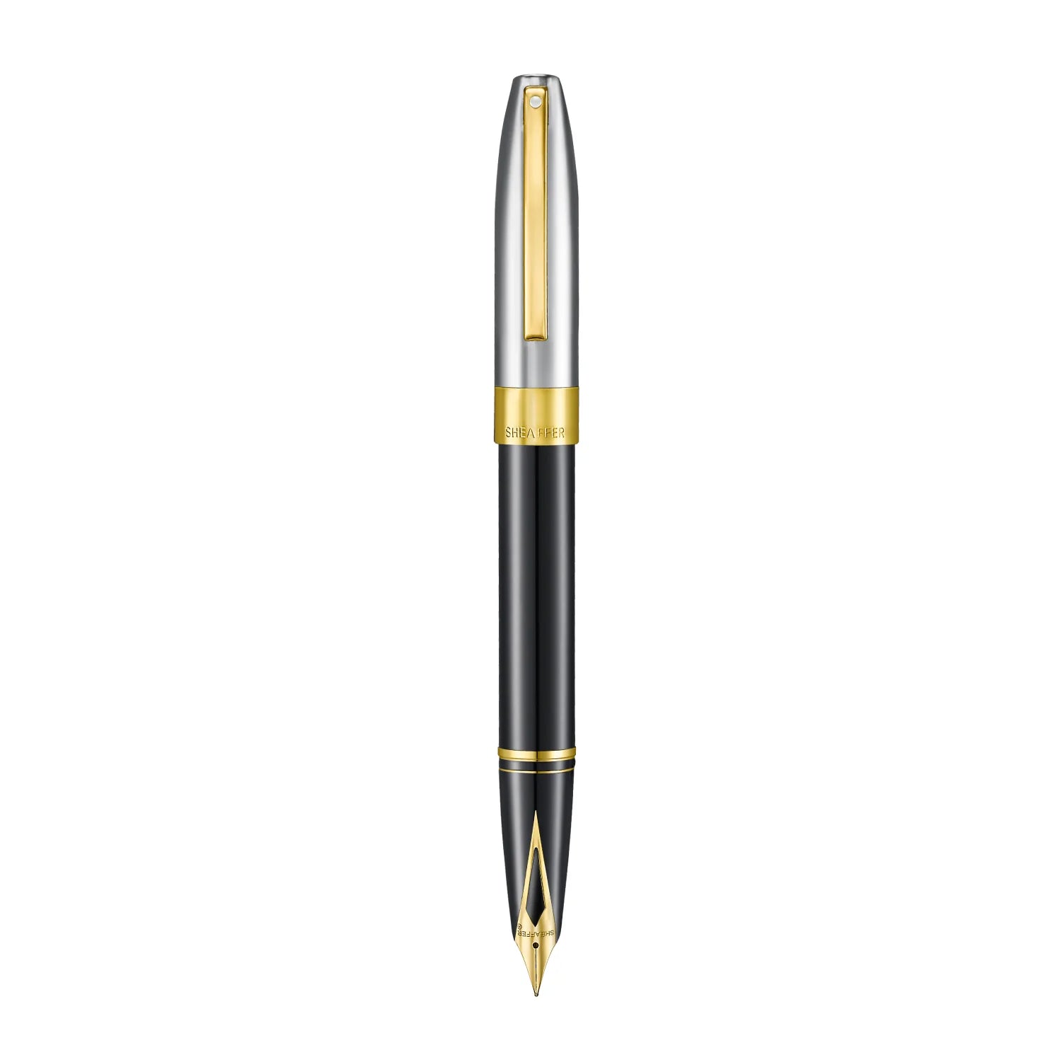 Sheaffer Legacy Glossy Black and Chrome Bi-color Fountain Pen with 14K PVD Gold-Plated, Stainless Steel Inlaid Nib and Trims