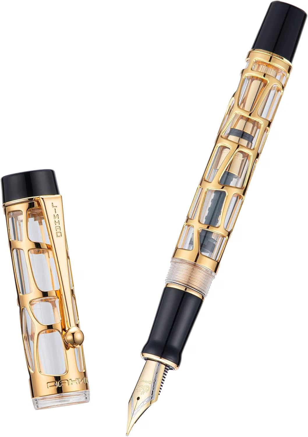 Jinhao Gold Leaf 100 Skeleton Series Fountain Ink Pen Clear Medium Nib