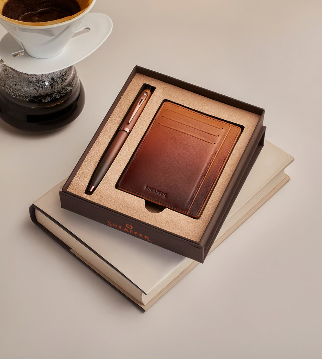 Sheaffer Gift set Coffee Edition Ballpoint Pen with Brown PVD Trims & Credit Card Holder