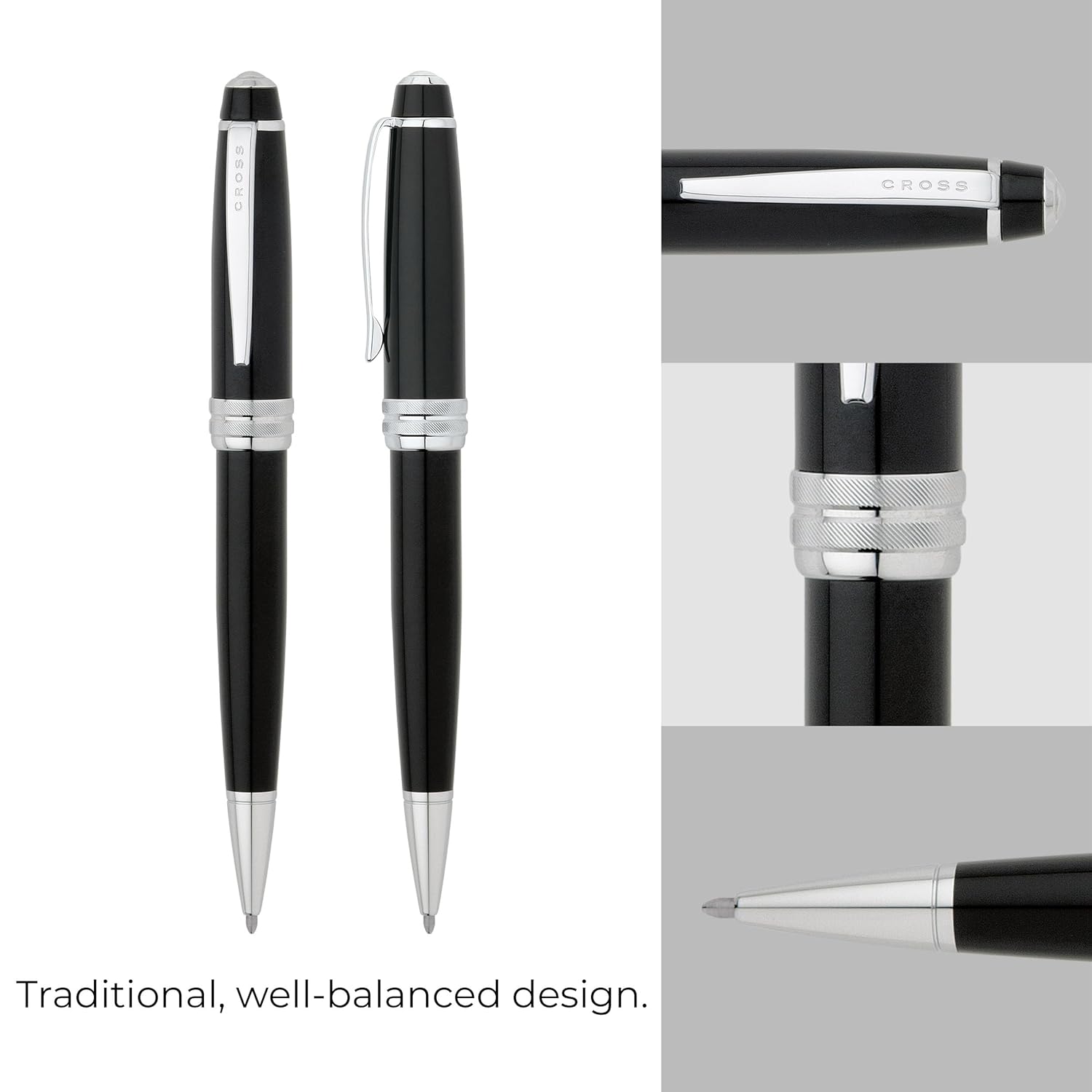Cross Bailey Ballpoint Pen Black Lacquer with Chrome Trim