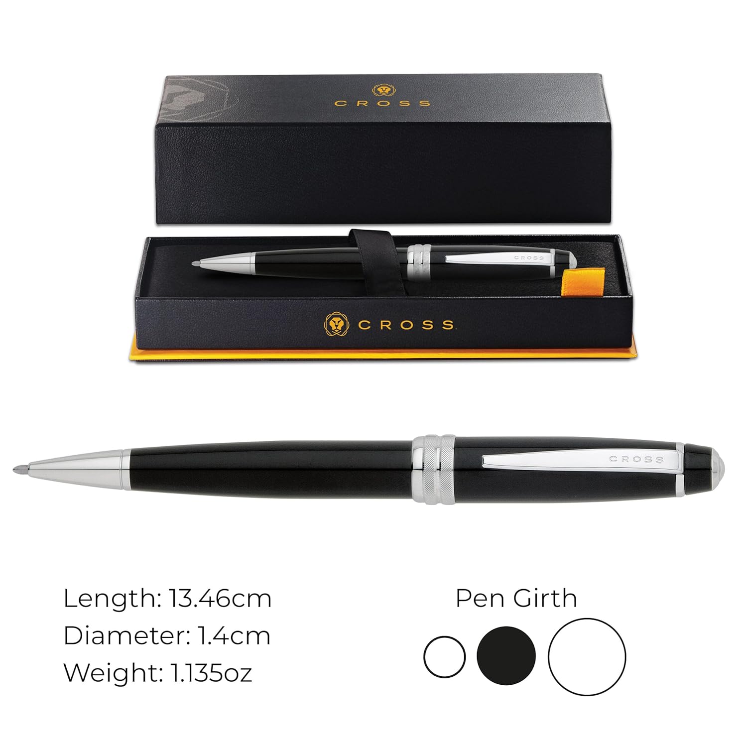 Cross Bailey Ballpoint Pen Black Lacquer with Chrome Trim