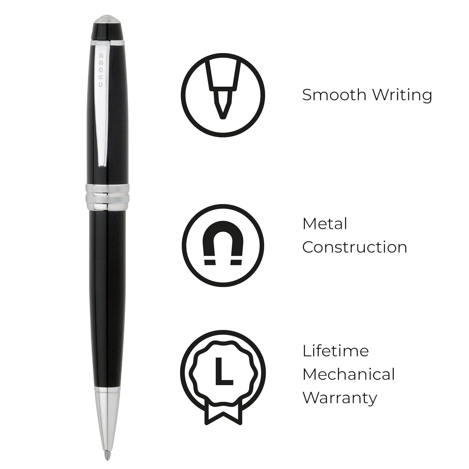 Cross Bailey Ballpoint Pen Black Lacquer with Chrome Trim