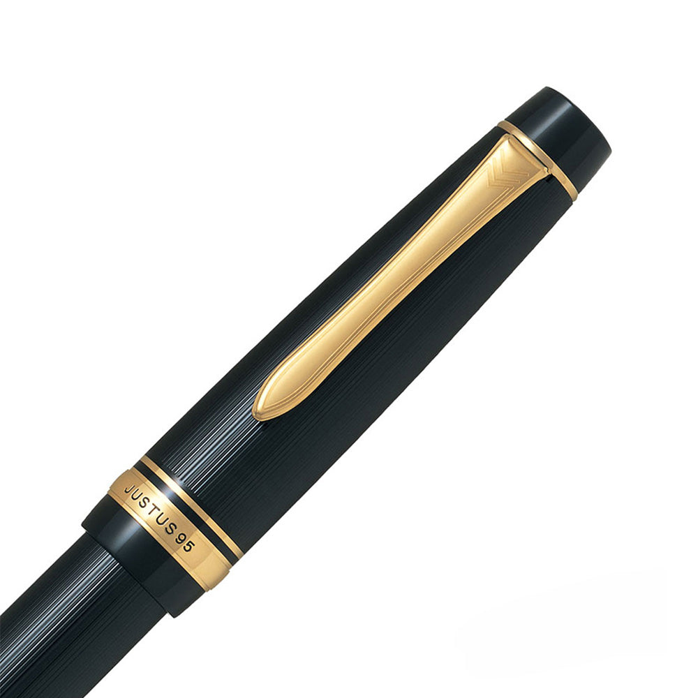 Pilot Justus 95 Stripe Black Resin with Gold Trim Fountain Pen – 14Kt Gold Nib