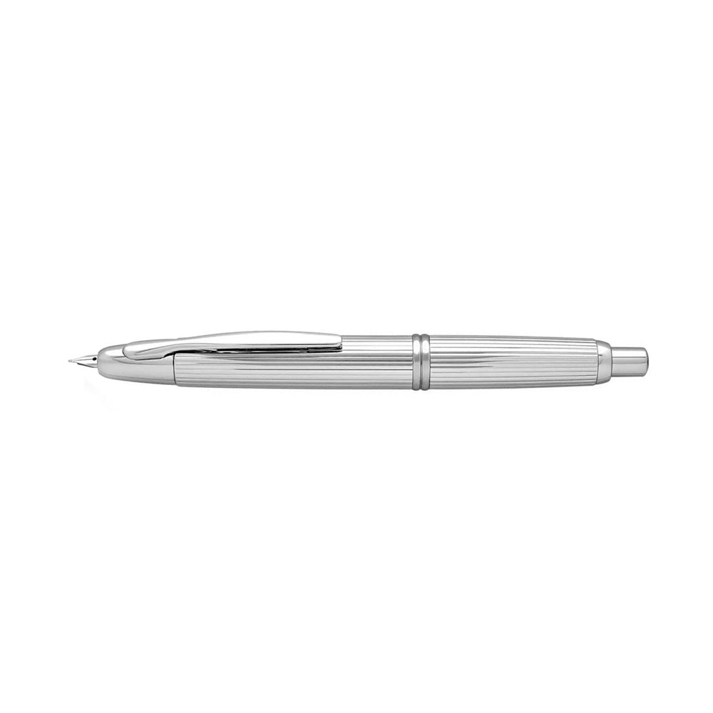 Pilot Capless Strip Silver with Rhodium Trim Fountain Pen – 18Kt Gold Rhodium-Plated