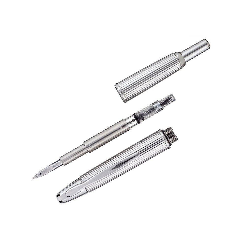 Pilot Capless Strip Silver with Rhodium Trim Fountain Pen – 18Kt Gold Rhodium-Plated