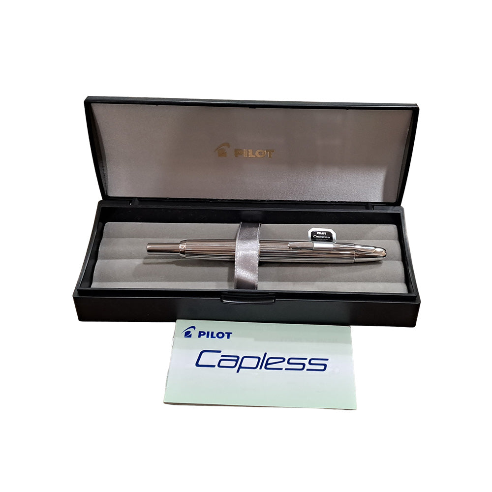 Pilot Capless Strip Silver with Rhodium Trim Fountain Pen – 18Kt Gold Rhodium-Plated