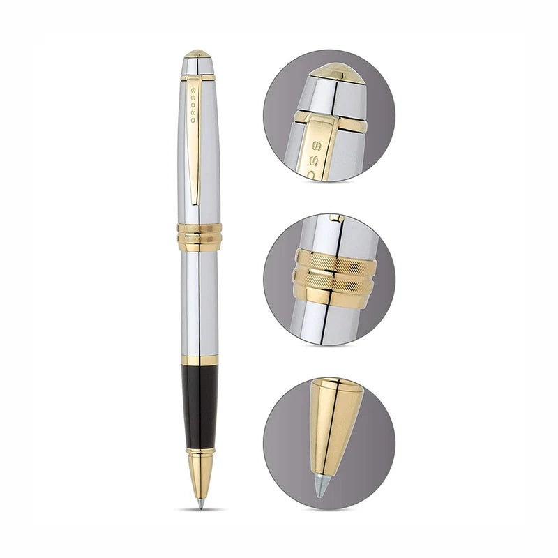 Cross Bailey Medalist Polished Chrome with Gold Plated Trim Rollerball Pen