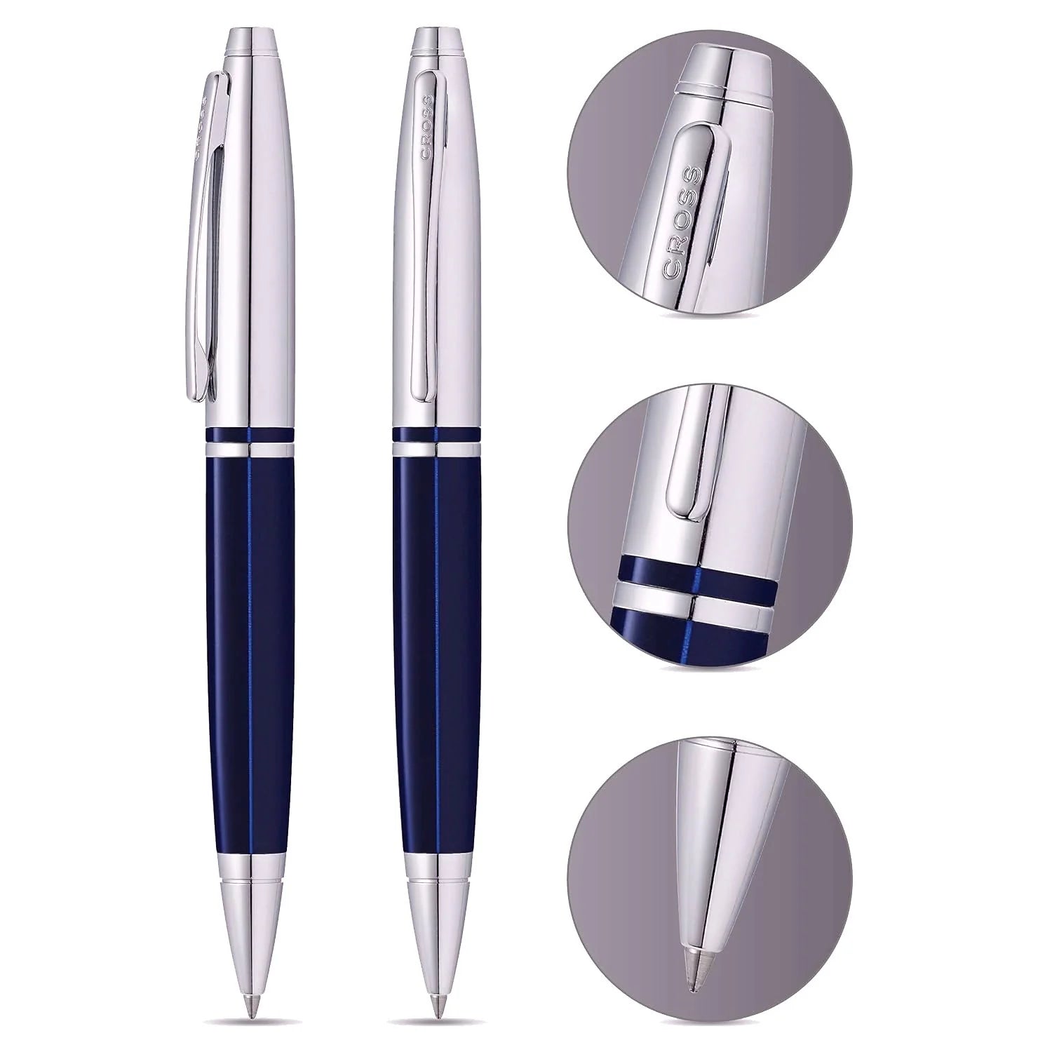 Cross Calais Ballpoint Pen Chrome & Blue Lacquer