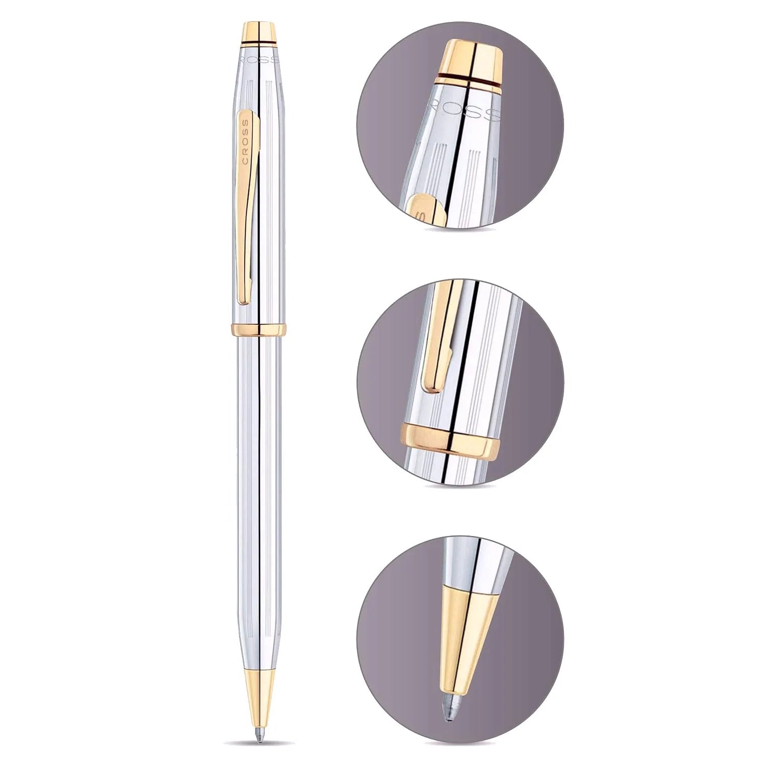 Cross Century II Ballpoint Pen Medalist Chrome with Gold Trim