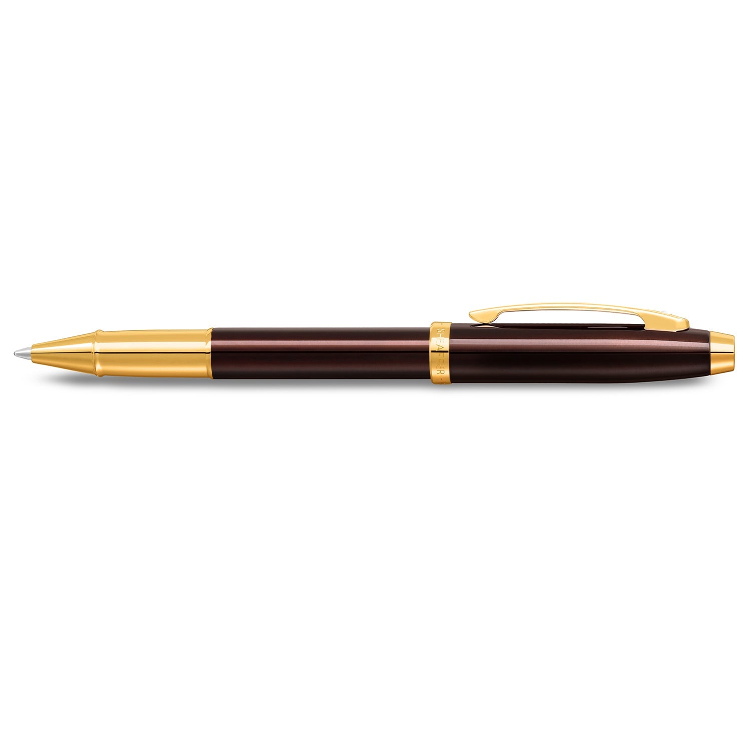 Sheaffer 100 Glossy Coffee Brown Rollerball Pen With PVD Gold-Tone Trim