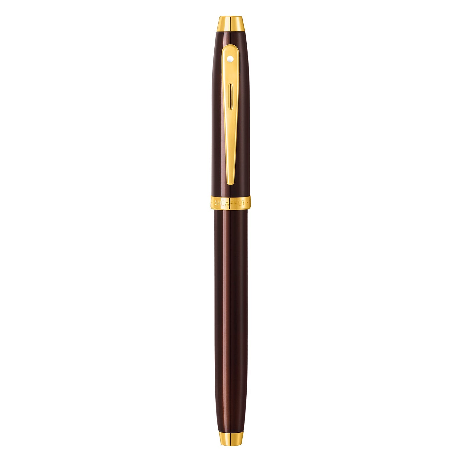 Sheaffer 100 Glossy Coffee Brown Rollerball Pen With PVD Gold-Tone Trim
