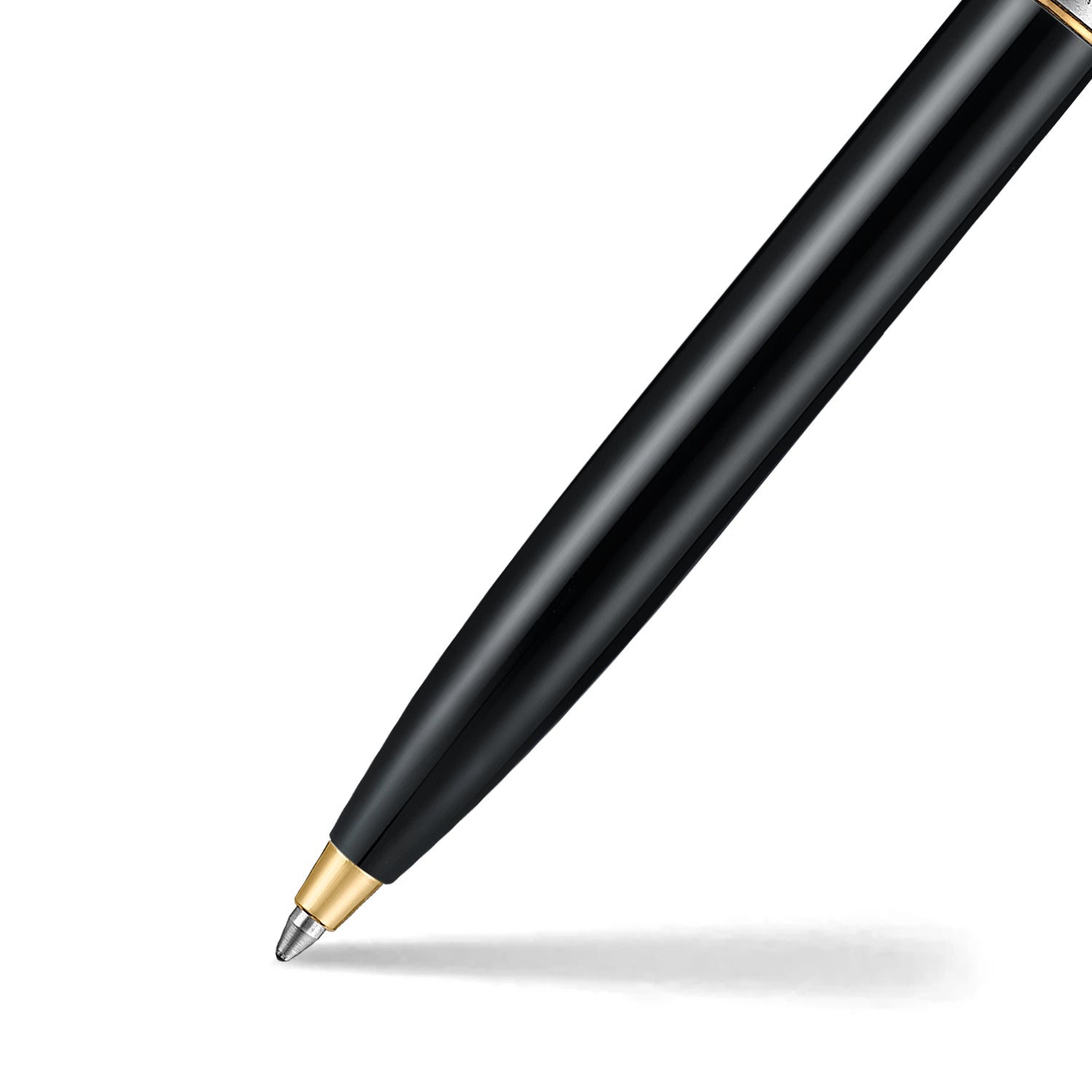 Sheaffer Sentinel Metal Glossy Black Barrel and Brushed Chrome Cap Ballpoint Pen with Gold-Plated Trims