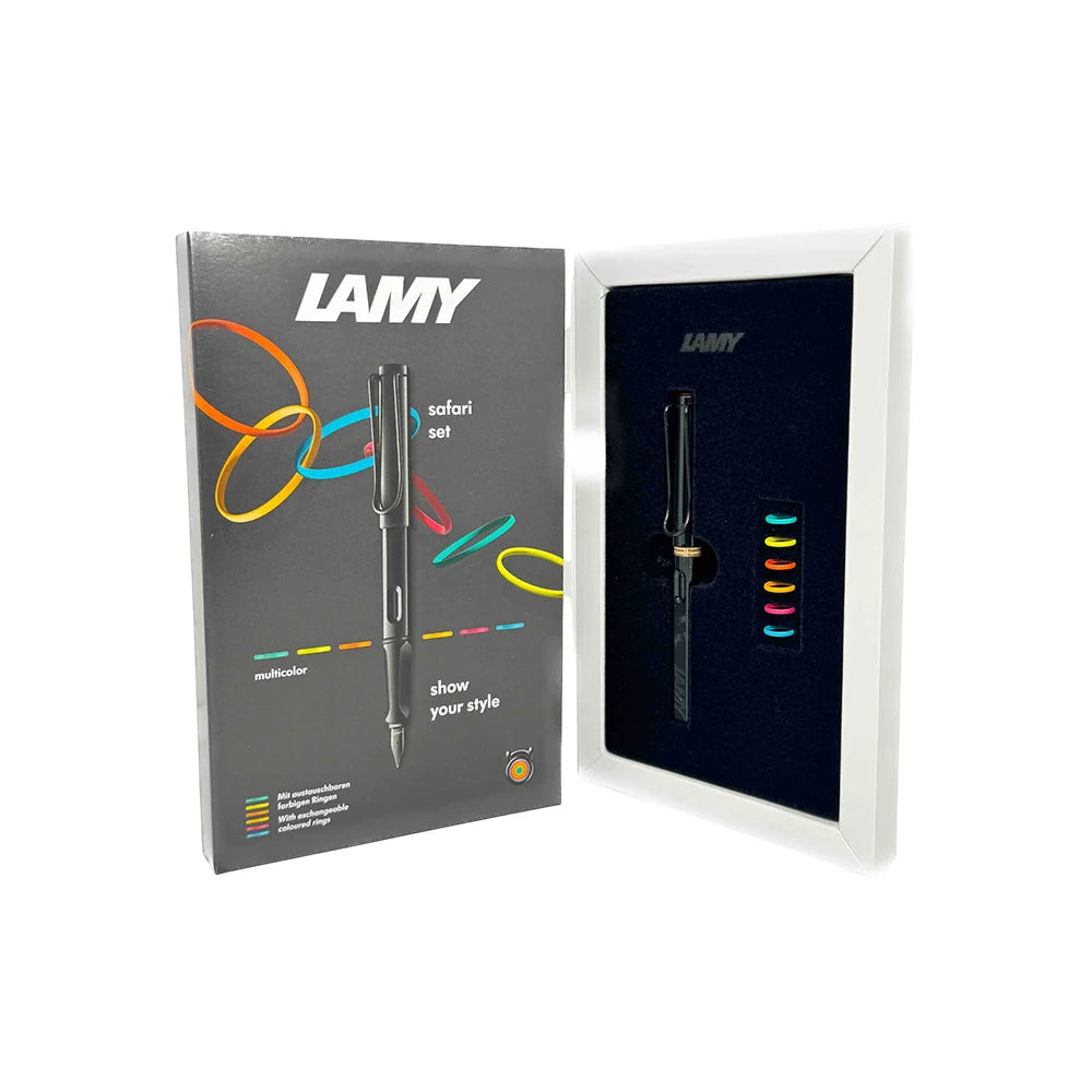 Lamy safari Fountain Pen with 6 multicolor Interchangeable Colored Rings With Gift Box