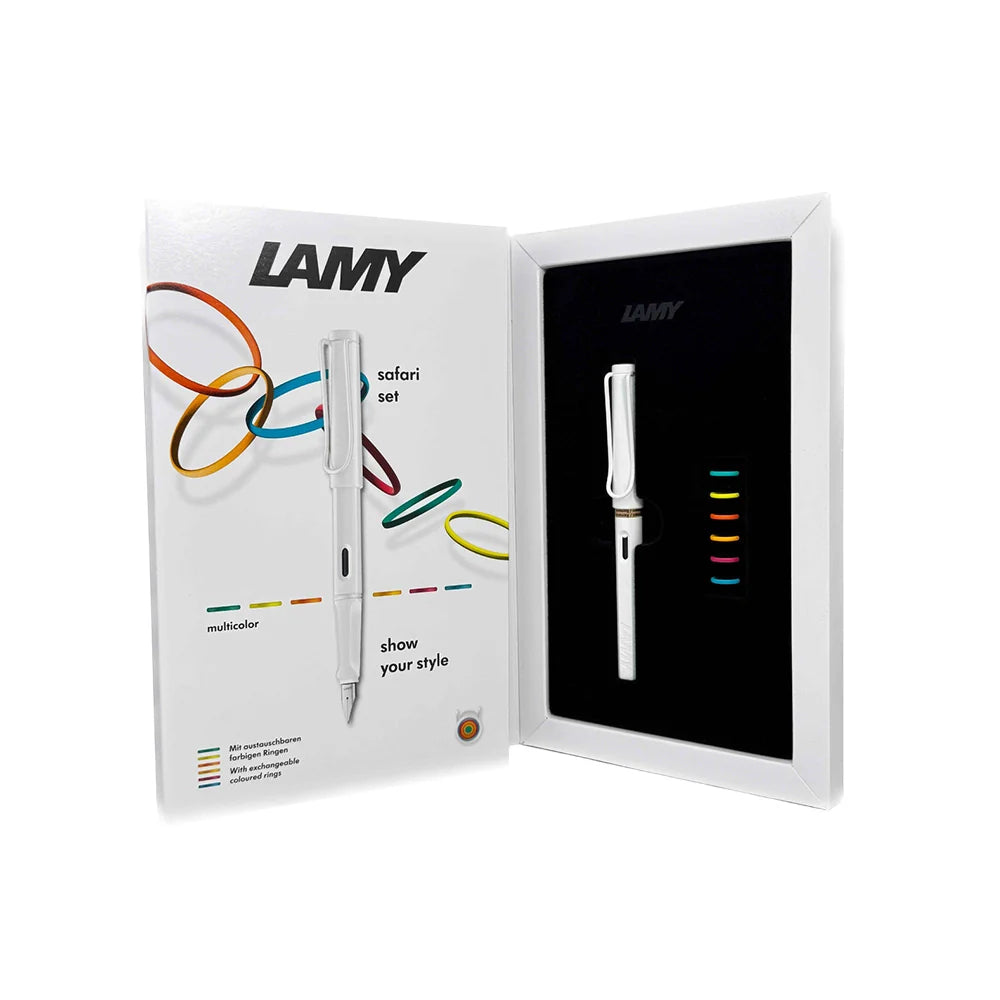 Lamy safari Fountain Pen with 6 multicolor Interchangeable Colored Rings With Gift Box