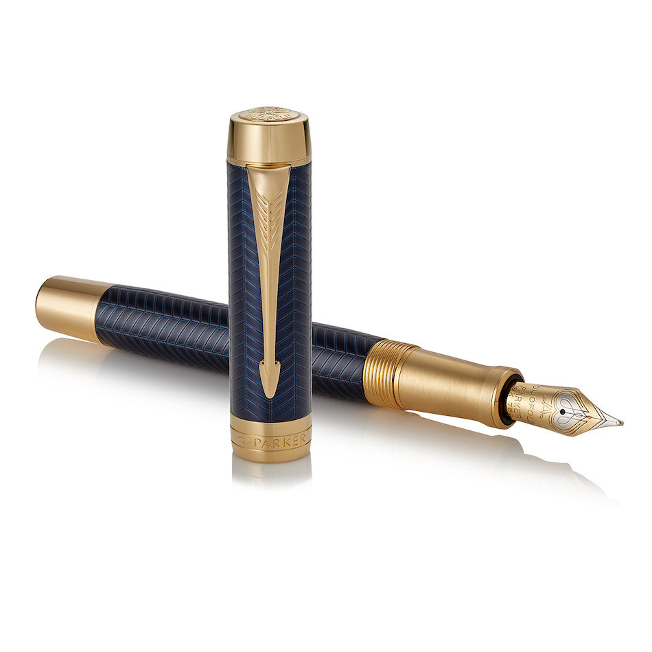 Parker Duofold Prestige Fountain Pen Blue Chevron Gold Trim