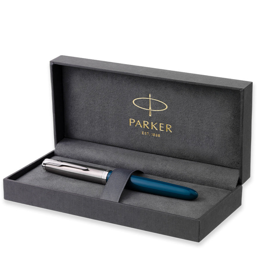 Parker 51 Fountain Pen Teal Blue Chrome Trim