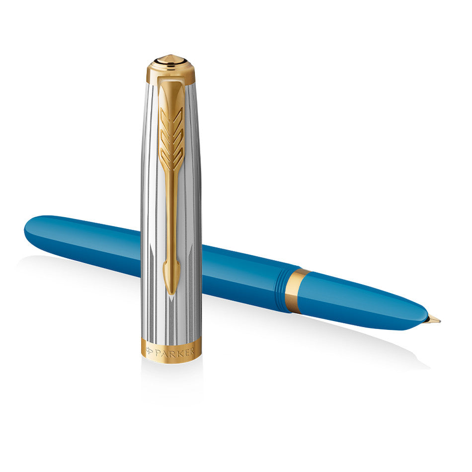 Parker 51 Fountain Pen Turquoise with Gold Trim