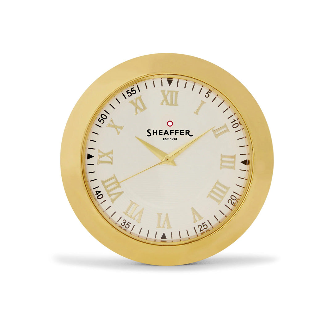 Sheaffer 300 Ballpoint Pen Bright Chrome With Gold Tone Trim With Gold Plated Table Clock
