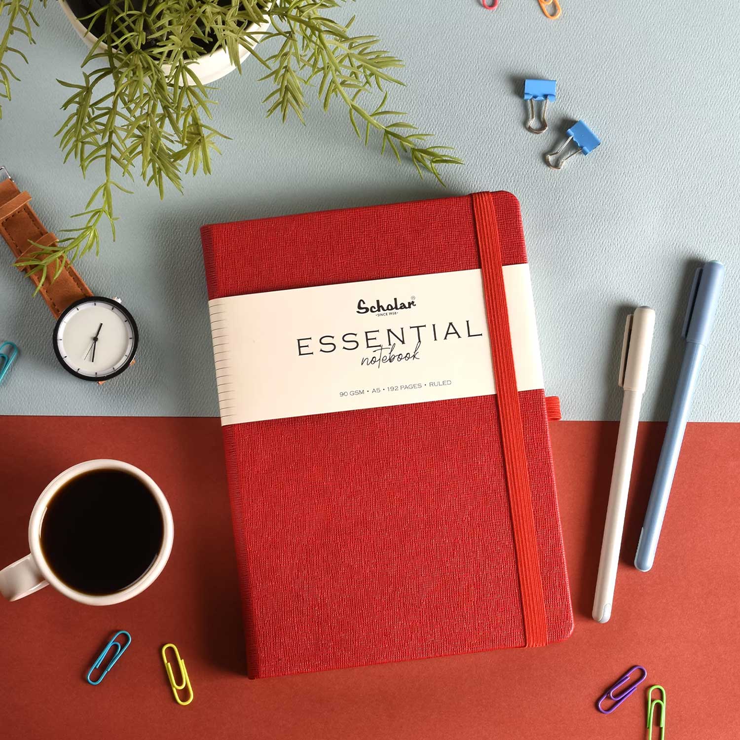 Scholar Essential Red Notebook - A5, Ruled