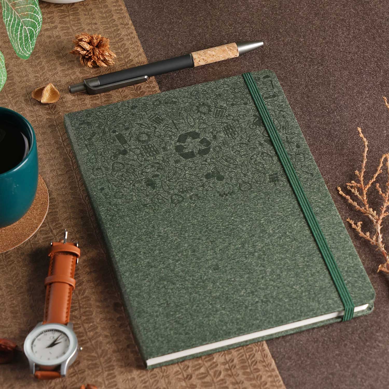 Scholar Teak Green Notebook - A5, Ruled