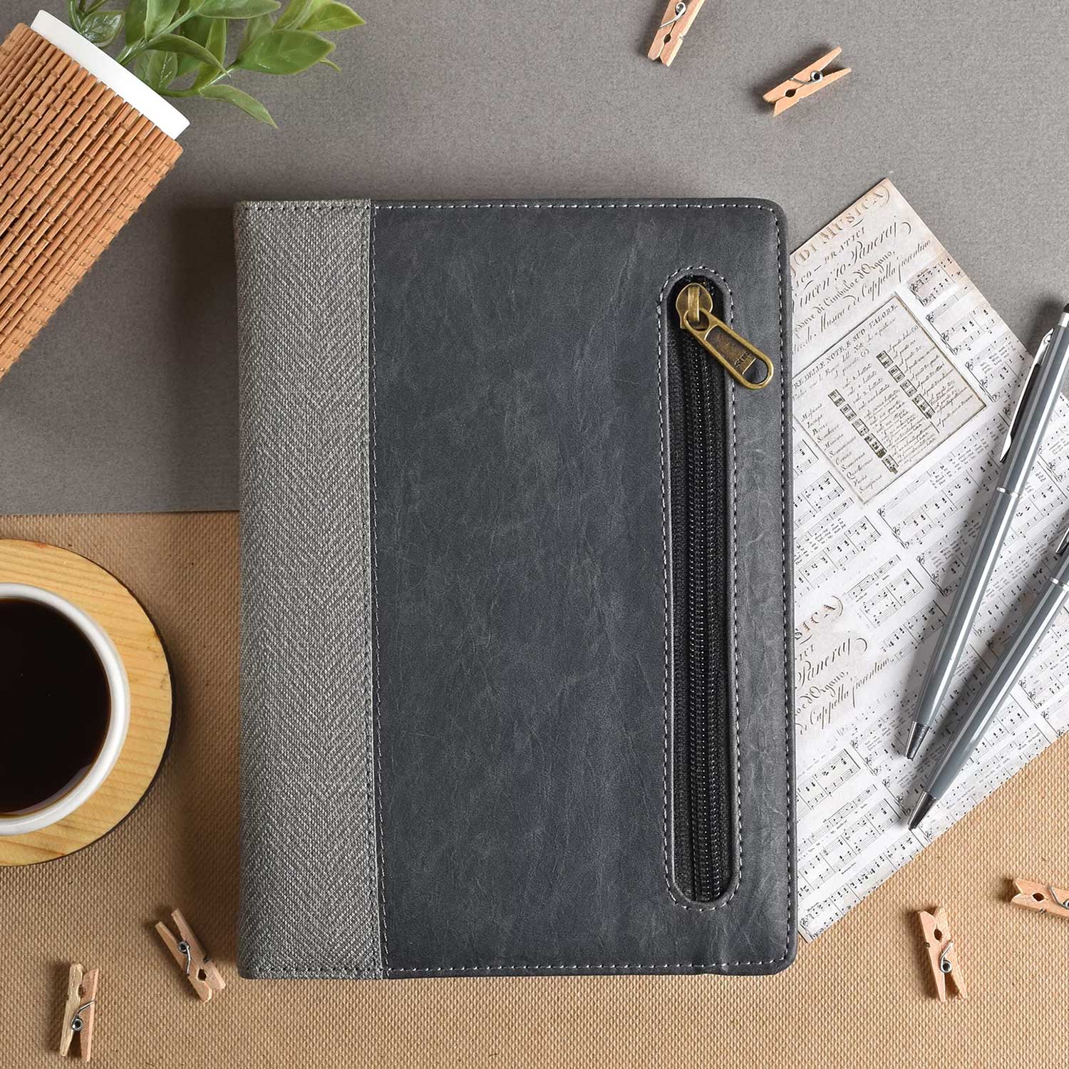 Scholar Zipper Grey Notebook - A5, Ruled