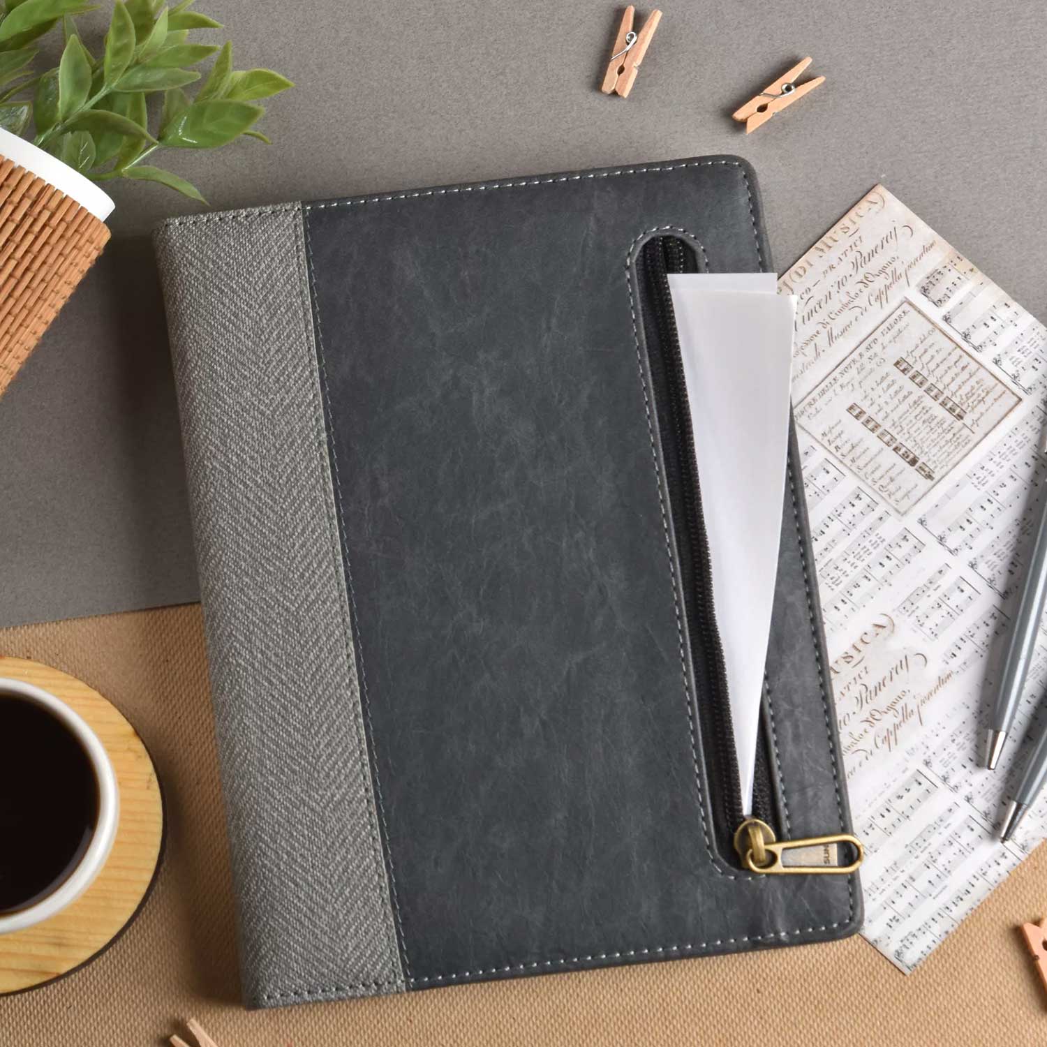 Scholar Zipper Grey Notebook - A5, Ruled