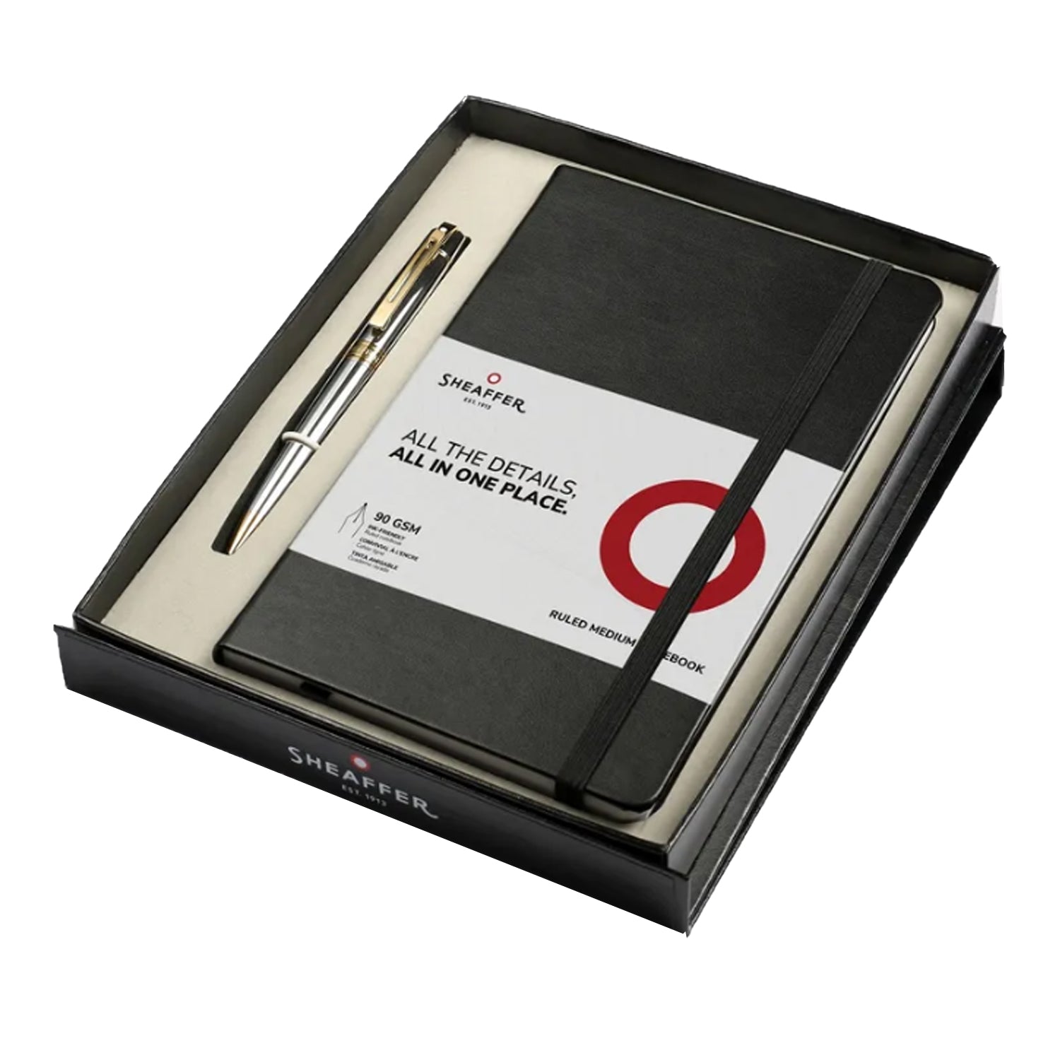 Sheaffer Gift Set - 300 Series Bright Chrome GT Ball Pen with A5 Black Notebook
