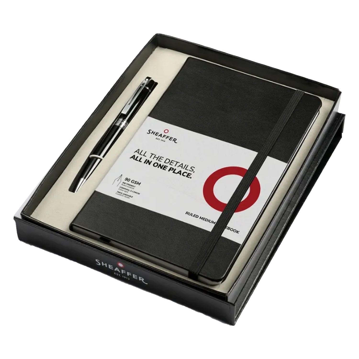 Sheaffer Gift Set - 300 Series Glossy Black CT Ball Pen with A5 Black Notebook