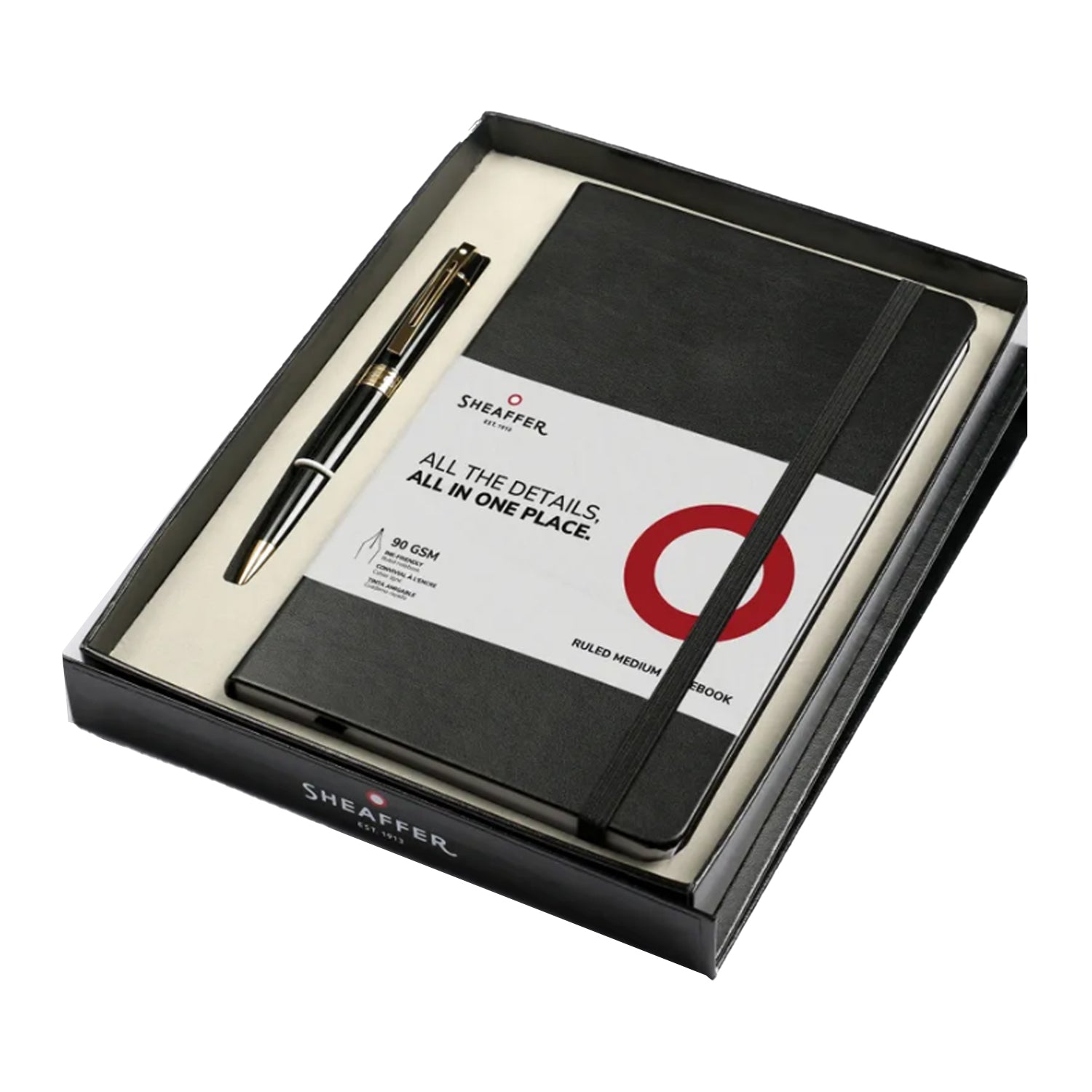 Sheaffer Gift Set - 300 Series Glossy Black GT Ball Pen with A5 Black Notebook