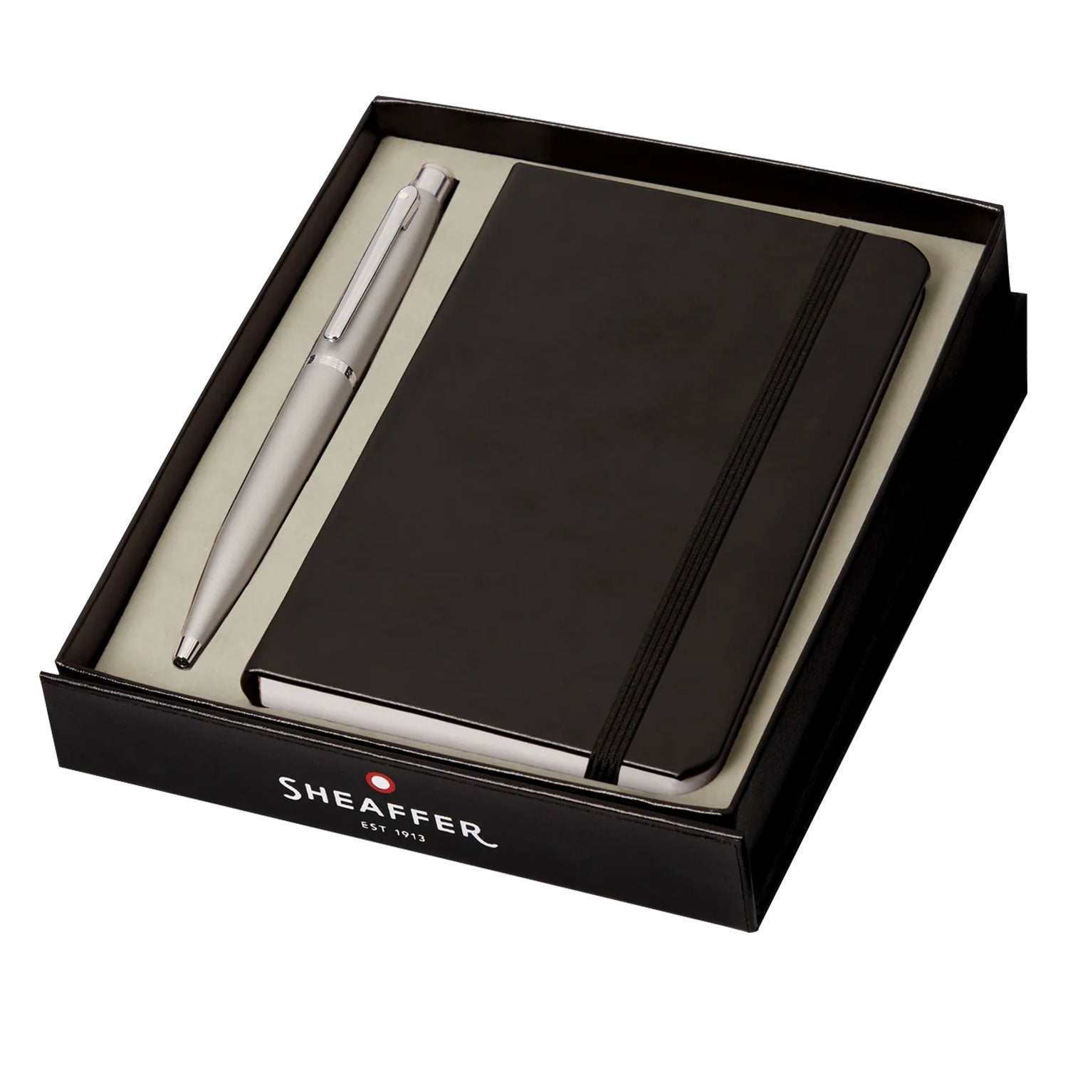 Sheaffer Gift Set - VFM Silver Ball Pen with A6 Black Notebook