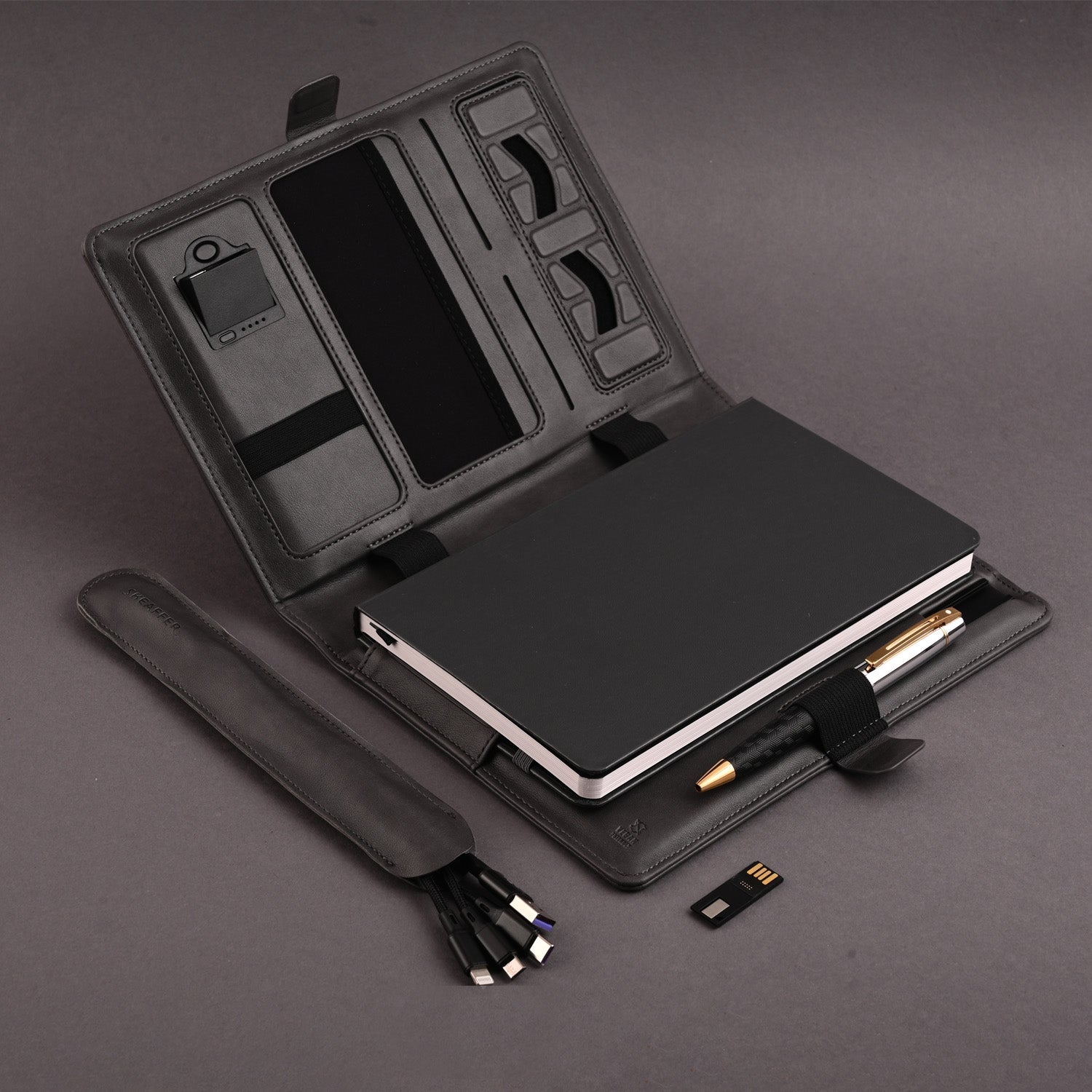 Sheaffer Superbook Organizer with Wireless Charging + 12000 mAh Powerbank and 16GB Pendrive - Grey