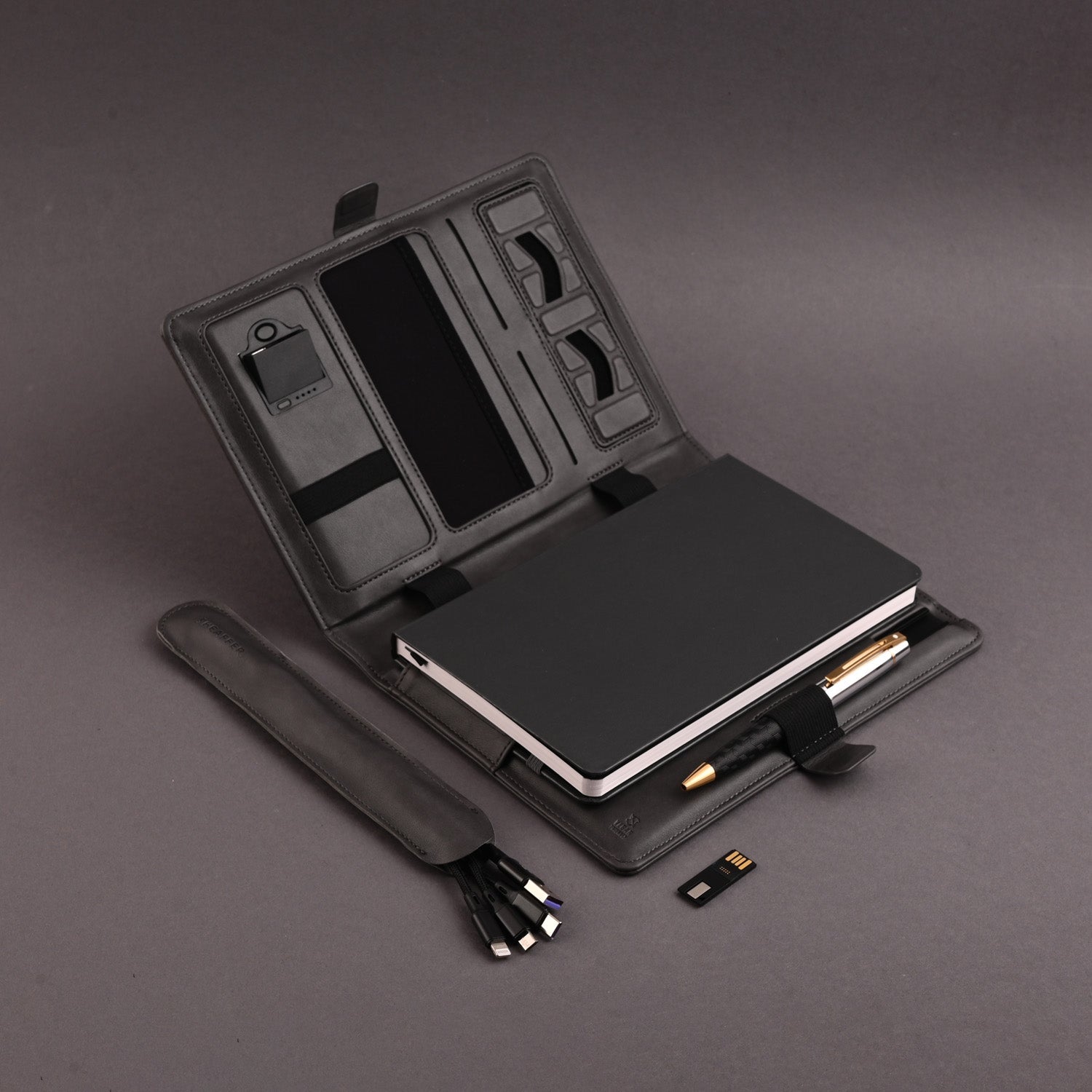 Sheaffer Superbook Organizer with Wireless Charging + 12000 mAh Powerbank and 16GB Pendrive - Grey